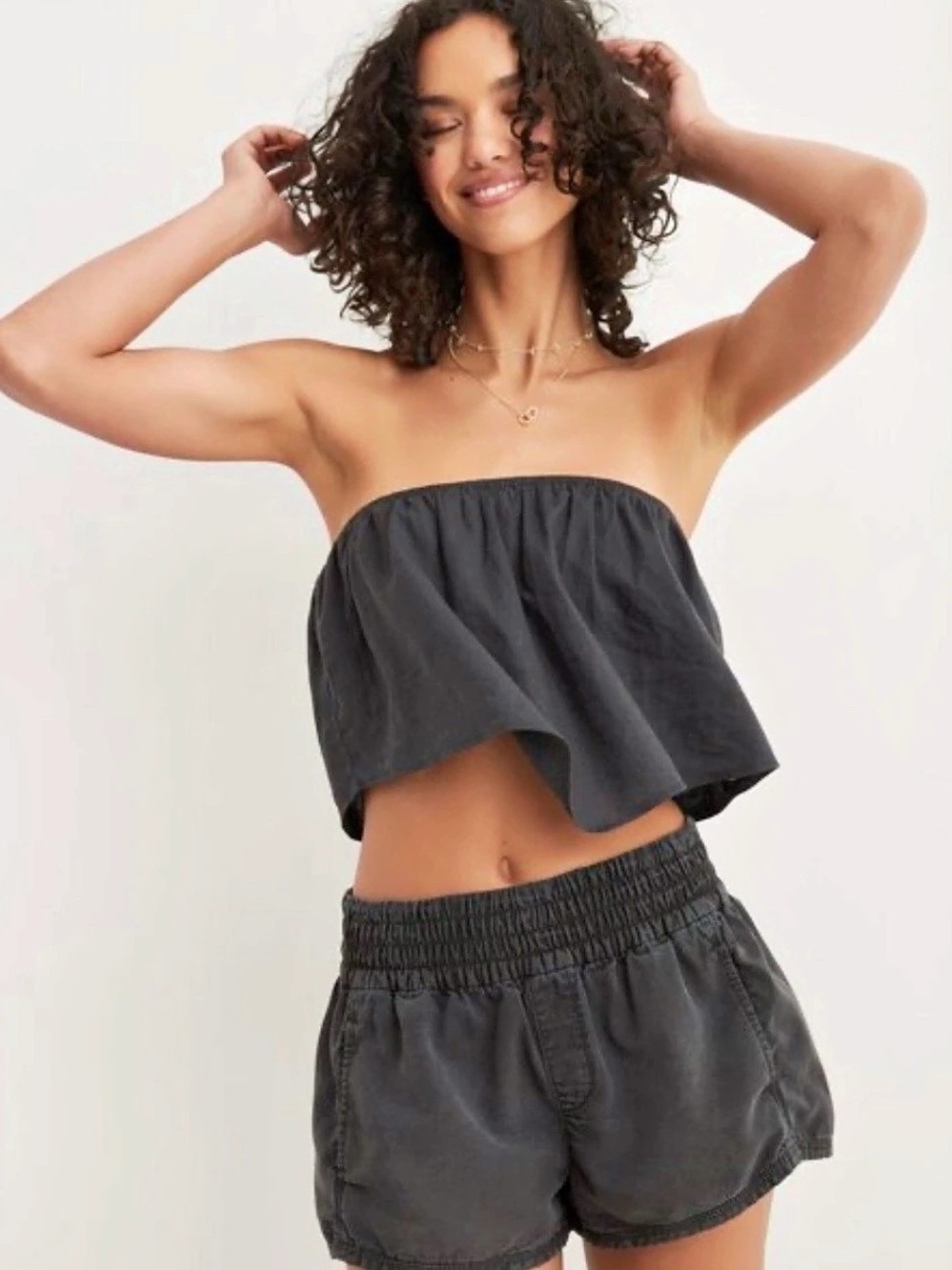 Aerie Flowy Linen Tube Top Smokey Gray - Size XS